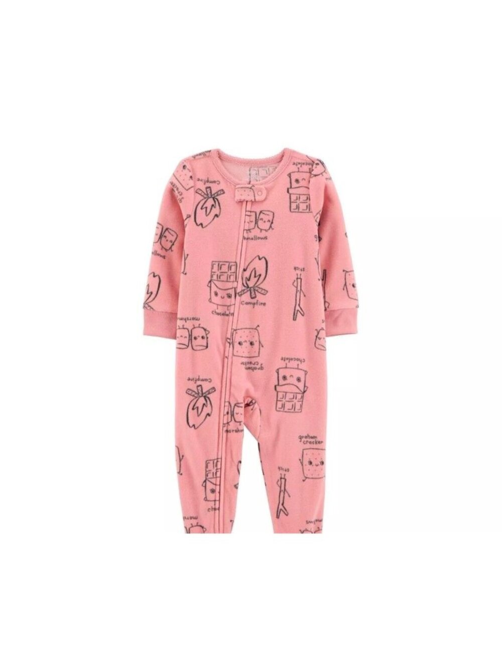 Girl’s Pink One Piece Footless Fleece Cozy Pajamas PJs S'mores Zip Sleeper 5 5T